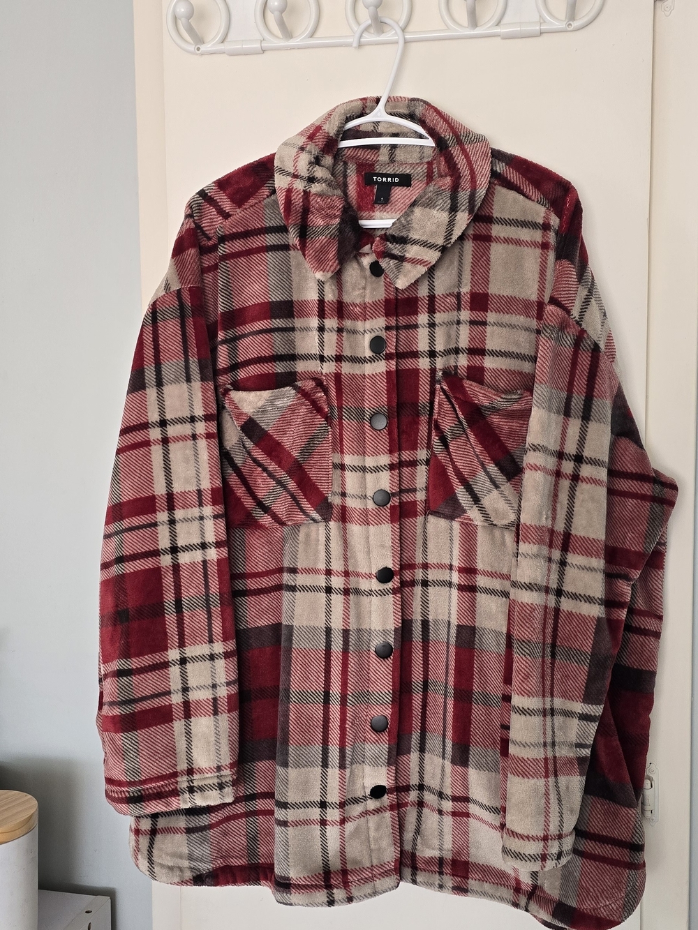 torrid Red and Cream Plaid Utility Jacket